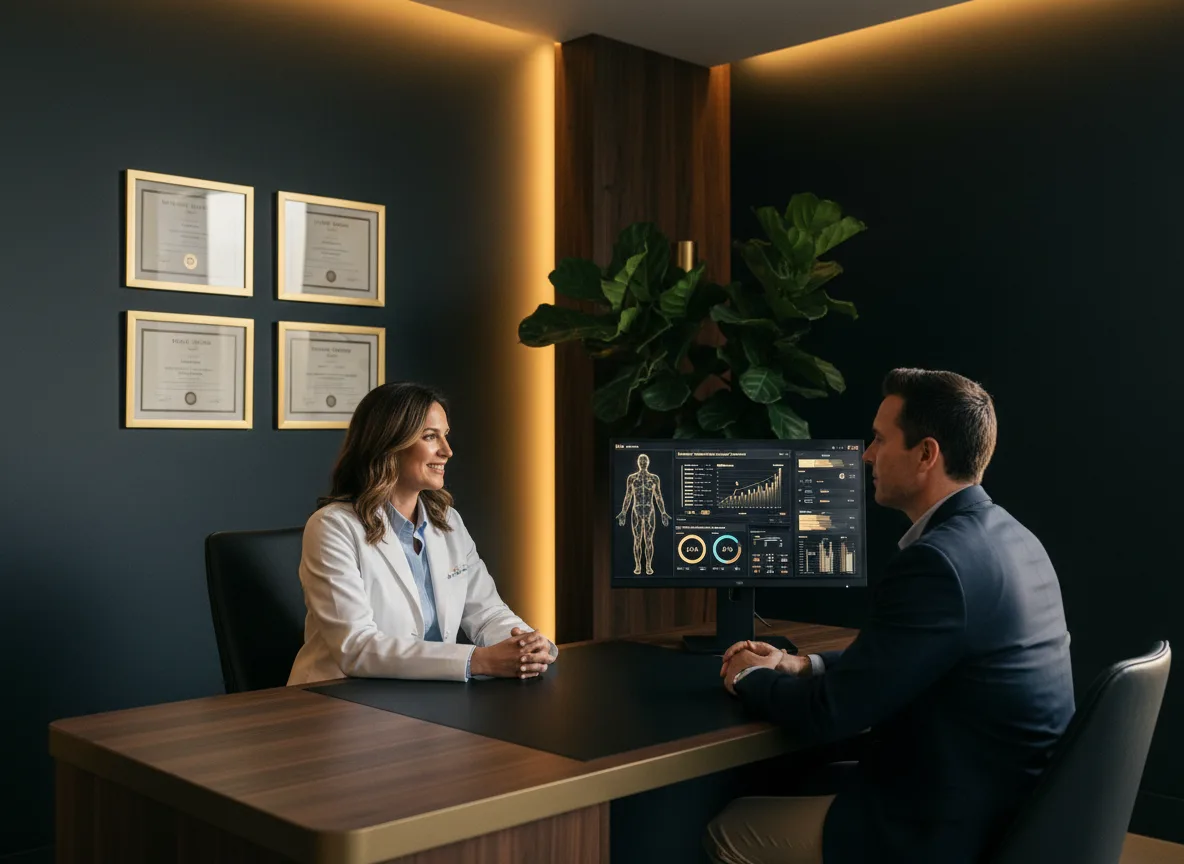 Client in consultation with VisiFit specialist reviewing scan results