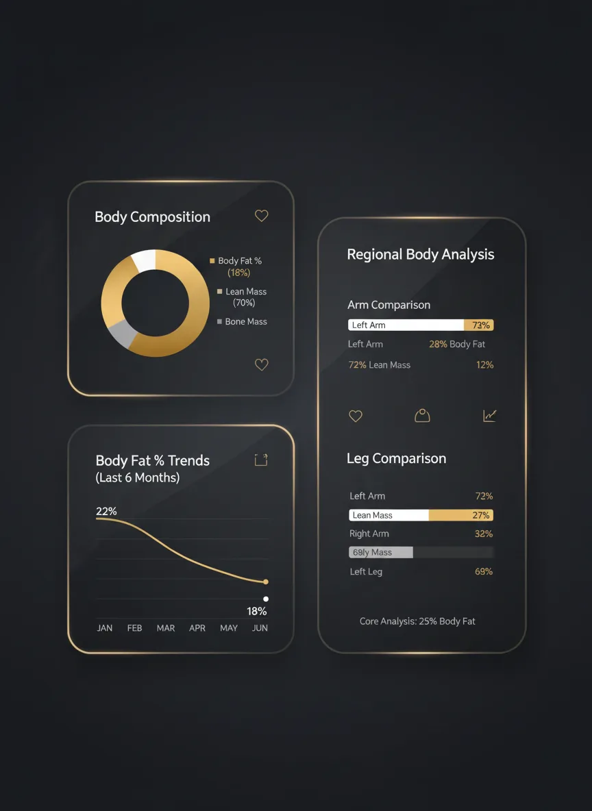 VisiFit dashboard — body composition charts, DEXA results, and progress tracking